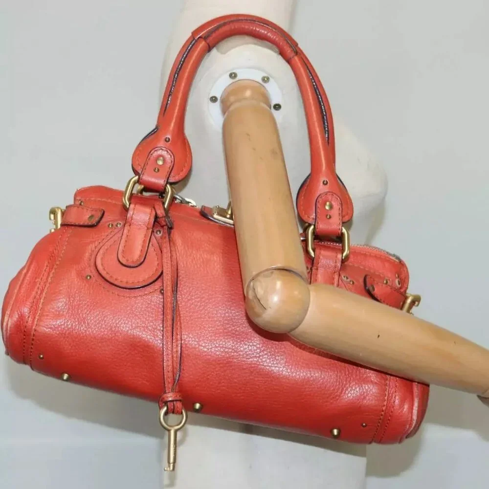 Chloe Paddington Hand Bag Leather Red Gold Silver Auth - Picture 13 of 16